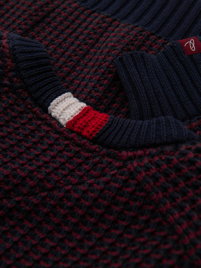 Men's contrast weave sweater with round neckline - maroon V1 OM-SWSW-0122