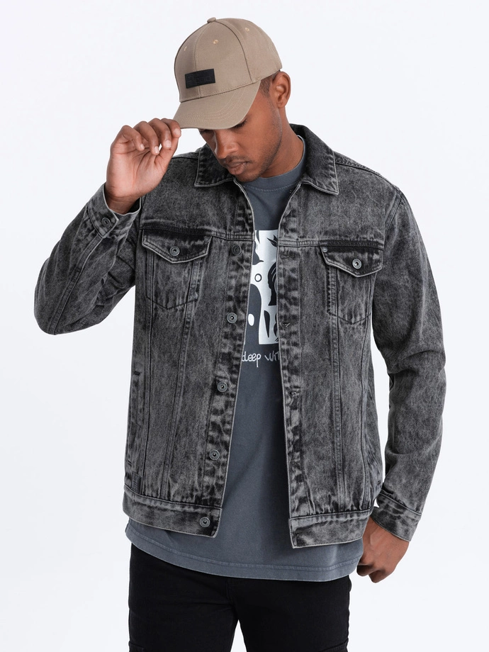 Men's denim jacket katana - dark grey V5 OM-JADJ-0123