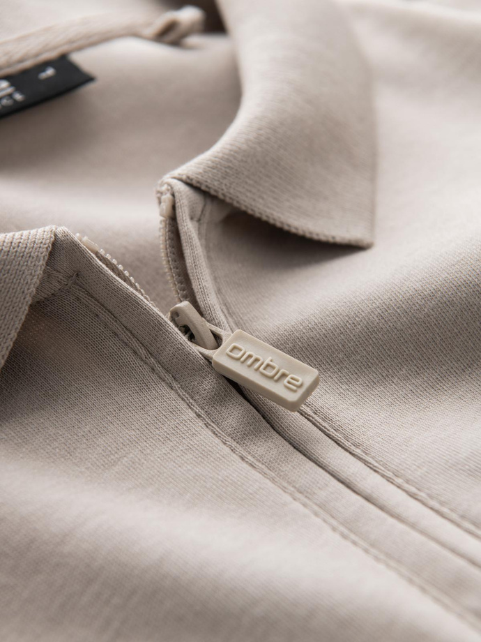 Pánské polo tričko s dlouhým rukávem a límcem na zip - ash V2 OM-POLS-0130