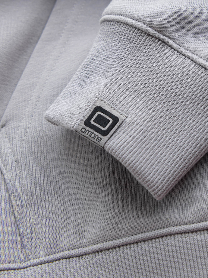 Men's unbuttoned sweatshirt with hood and patch - grey V1 OM-SSZP-0140