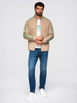Men's unbuttoned sweatshirt with piping and high collar - brown V1 OM-SSZP-0224