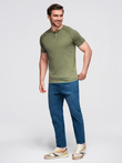 Men's t-shirt with wash effect and buttons at neckline - olive V4 OM-TSWT-0150