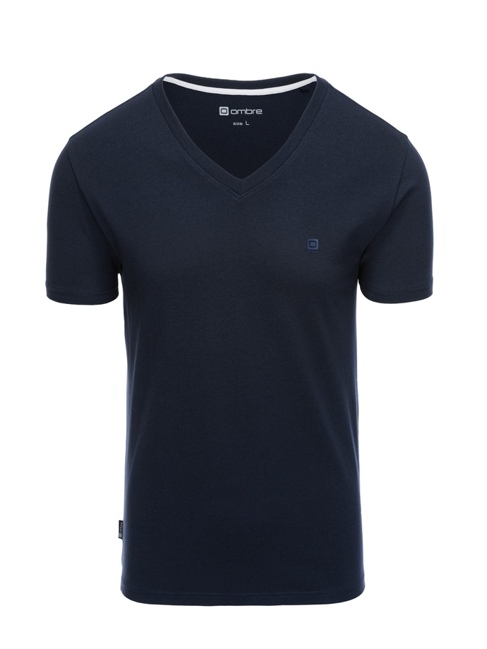 Vyriški marškinėliai V-NECK su elastanu - tamsiai mėlyni V2 OM-TSCT-0106