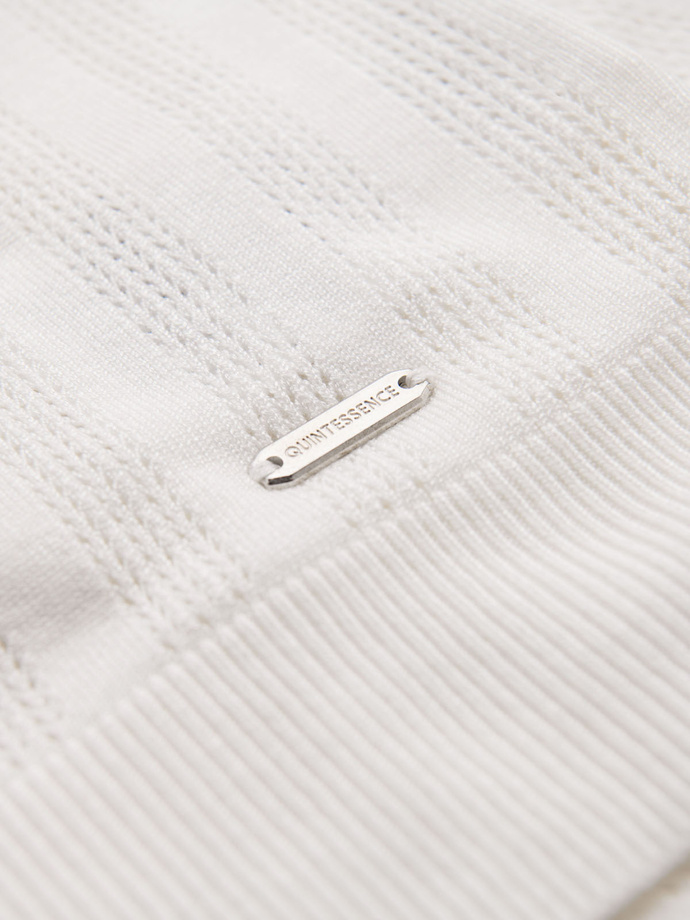 Vyriški ažūriniai polo marškinėliai su užtrauktuku ties iškirpte - balti V1 OM-POSS-0158