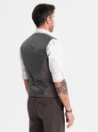 Elegantná pánska vesta SLIM FIT v rybej kosti - grafitová V2 OM-BLZV-0143