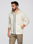 Pánska mikina BASIC na zips s kapucňou - krémová V11 OM-SSBZ-0178