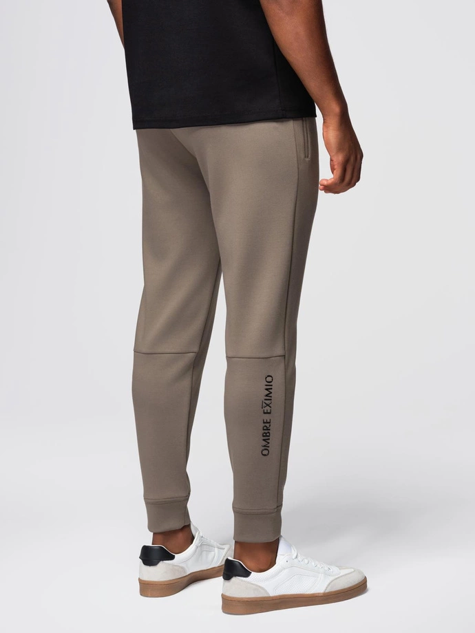 Pantaloni de trening pentru bărbați cu picioare canelate și imprimeu cauciucat - cenușă V3 OM-PASK-0223