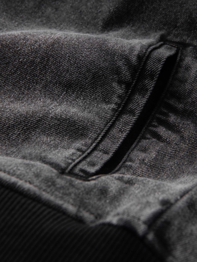 Jachetă bomber din denim pentru bărbați cu efect de spălare cu pietre - negru V2 OM-JADJ-0163