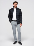 Men's quilted jacket with gloss and stand-up collar - black V1 OM-JALP-0218