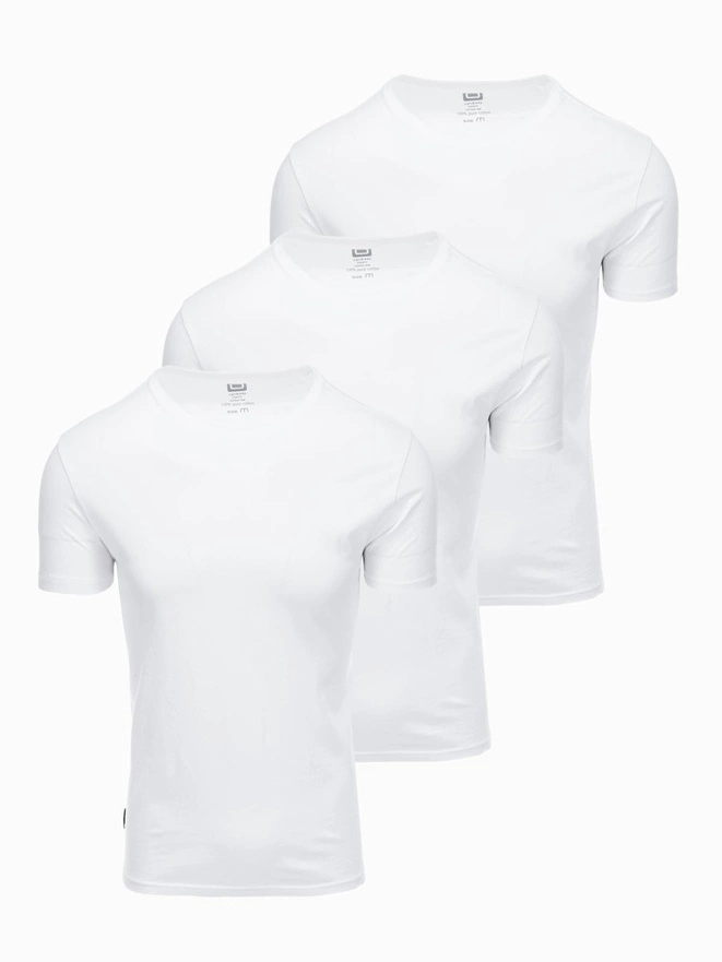 Set of men's BASIC cotton shirts with round neckline - 3x white V11 OM-TSBS-0232
