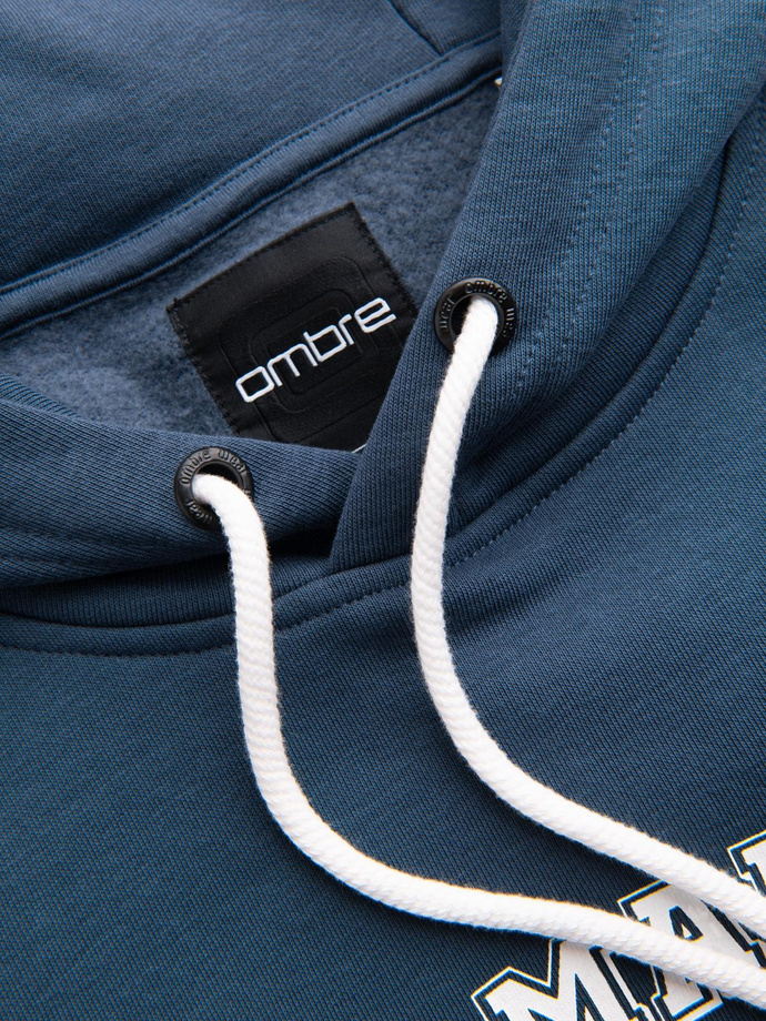 Men's sports hoodie with large print - navy blue V2 B1714