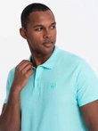 Tricou polo BASIC pentru bărbați, tricou piqué monocolor - mentă V18 OM-POBS-0100