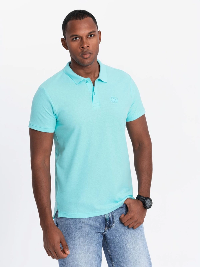 Tricou polo BASIC pentru bărbați, tricou piqué monocolor - mentă V18 OM-POBS-0100