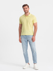 Tricou polo BASIC pentru bărbați, tricou piqué monocolor - galben V15 OM-POBS-0100