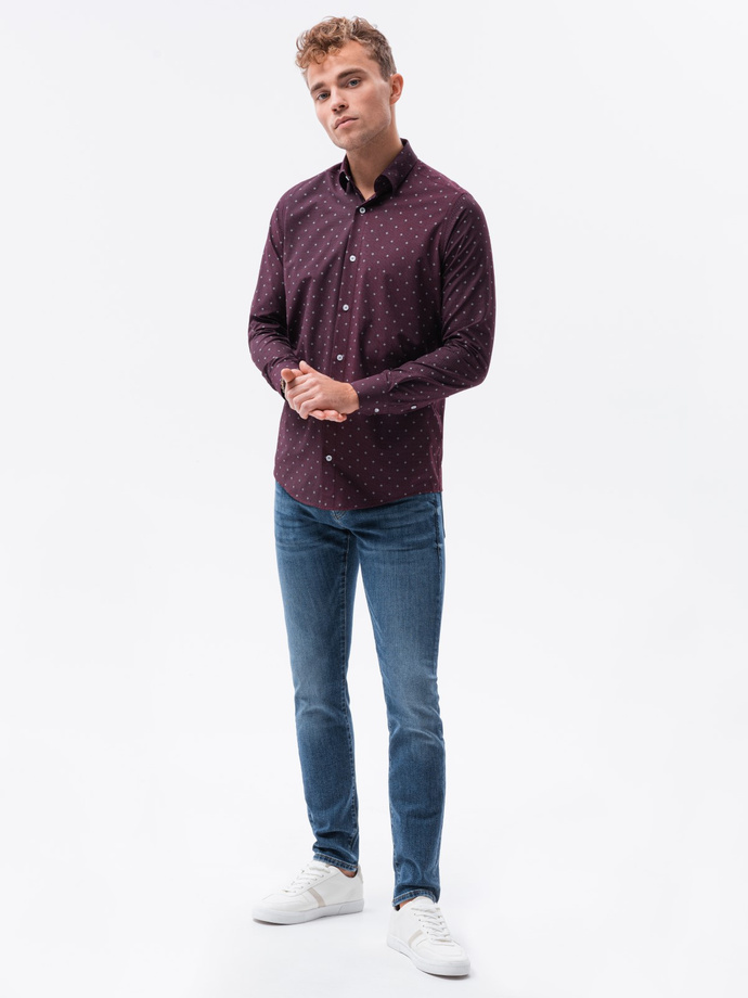 Men's elegant shirt with long sleeves - dark red K463