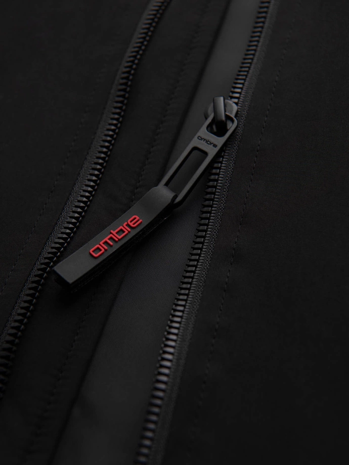 Pánská bunda s kapucí a vysokým límcem - černá V1 OM-JANP-0222