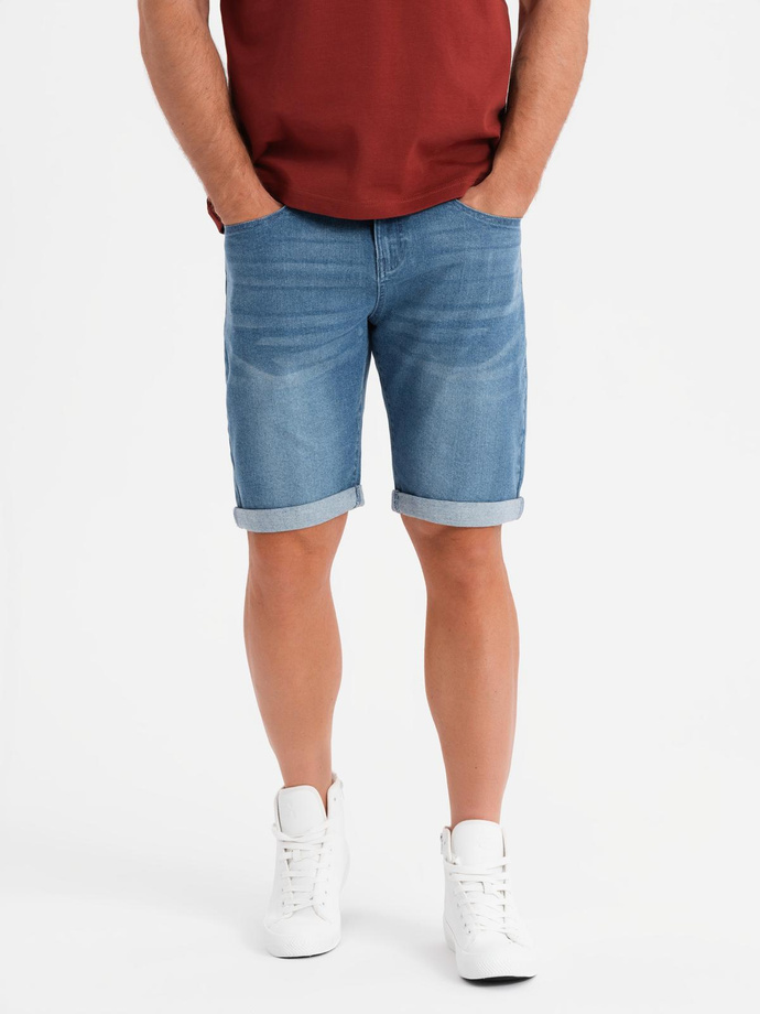 Men's denim shorts with rolled up leg - blue V2 OM-SRDS-0164