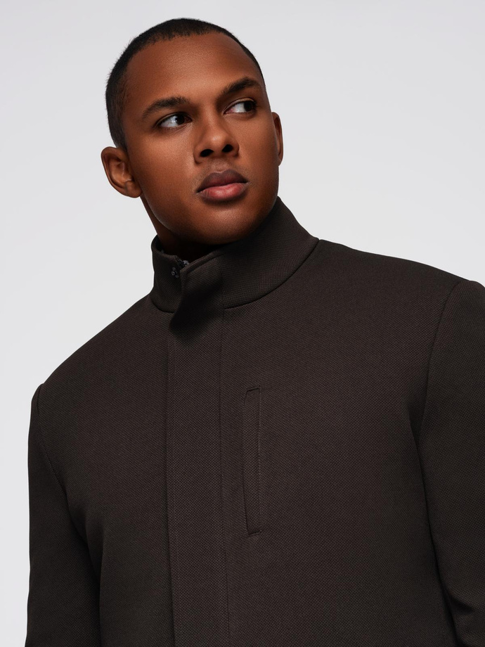 Palton structurat pentru bărbați cu guler înalt - maro închis V5 OM-COWC-0136