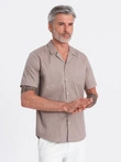 Men's short sleeve shirt with Cuban collar - dark beige V3 OM-SHSS-0168