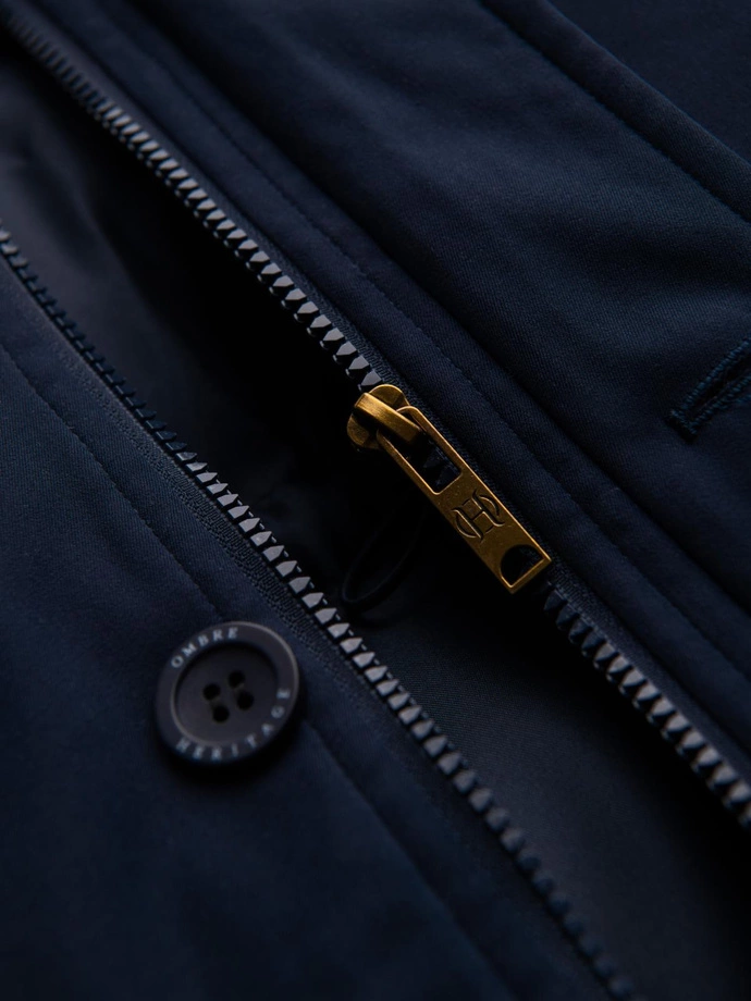 Elegantní pánská parka s kapsami a kapucí - tmavě modrá V2 OM-JAPJ-0287