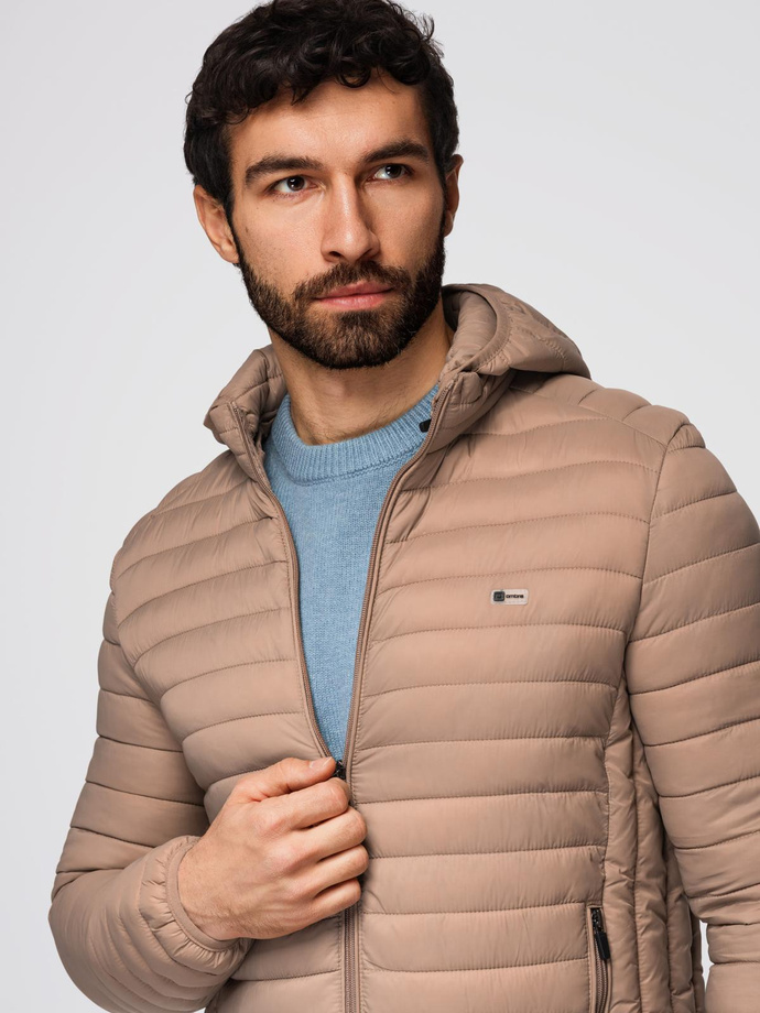 Men's satin-finish bomber jacket with contrasting ribbed cuffs - black V1 OM-JALP-22FW-007