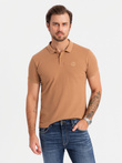 BASIC men's cotton polo t-shirt set - white/white/light brown V6 OM-POBS-0133