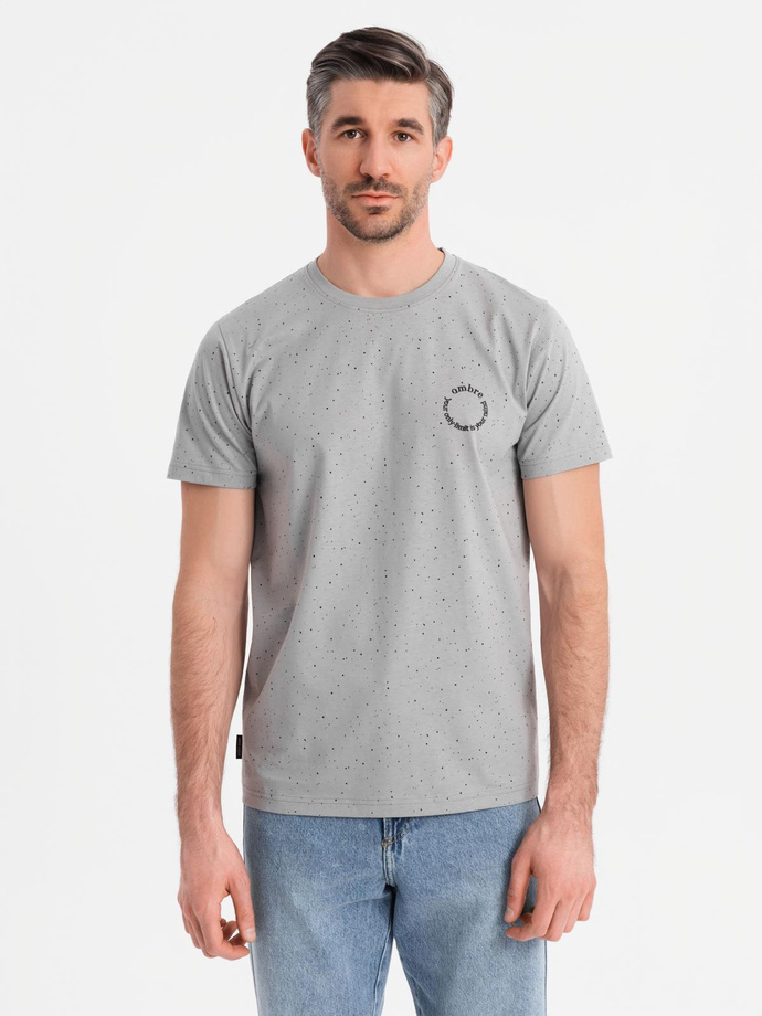 Men's printed cotton T-shirt with round neckline - light grey V8 OM-TSFP-0186
