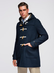 Men's wool and hooded duffle coat - navy blue V2 OM-COWC-0131