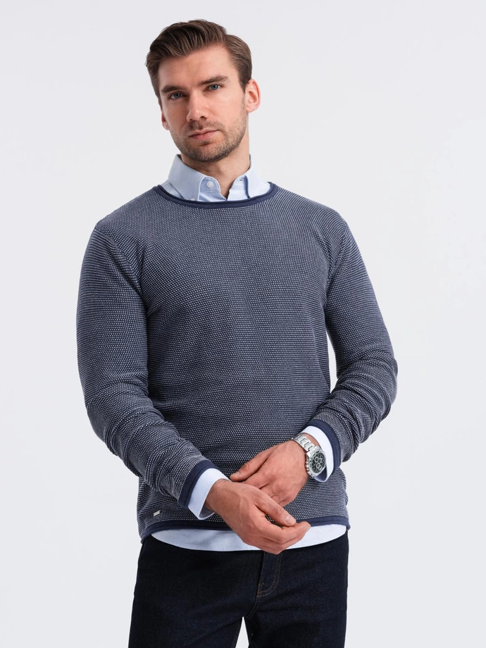 Men's knitted sweater with structured dots - navy blue V1 OM-SWSW-0118 