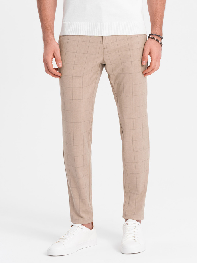 Men's classic cut pants in fine check - sand V2 OM-PACP-0187