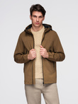 Men's lightweight jacket with waterproof coating and hood- brown V2 C638