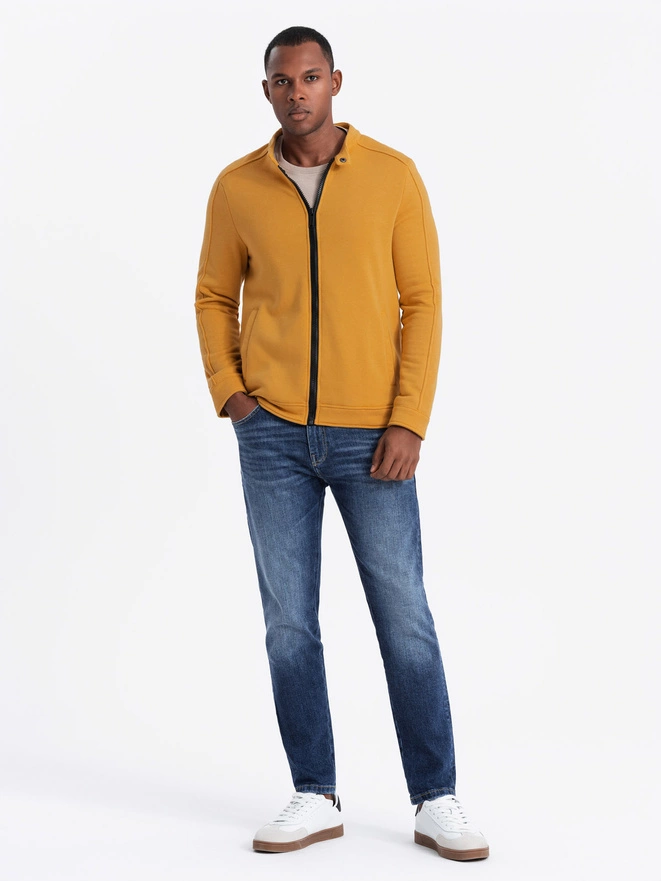 Men's unbuttoned sweatshirt with stand-up collar - yellow V4 OM-SSZP-22FW-005