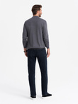 Men's knitted half-golf with viscose - grey melange V3 OM-SWTN-0100