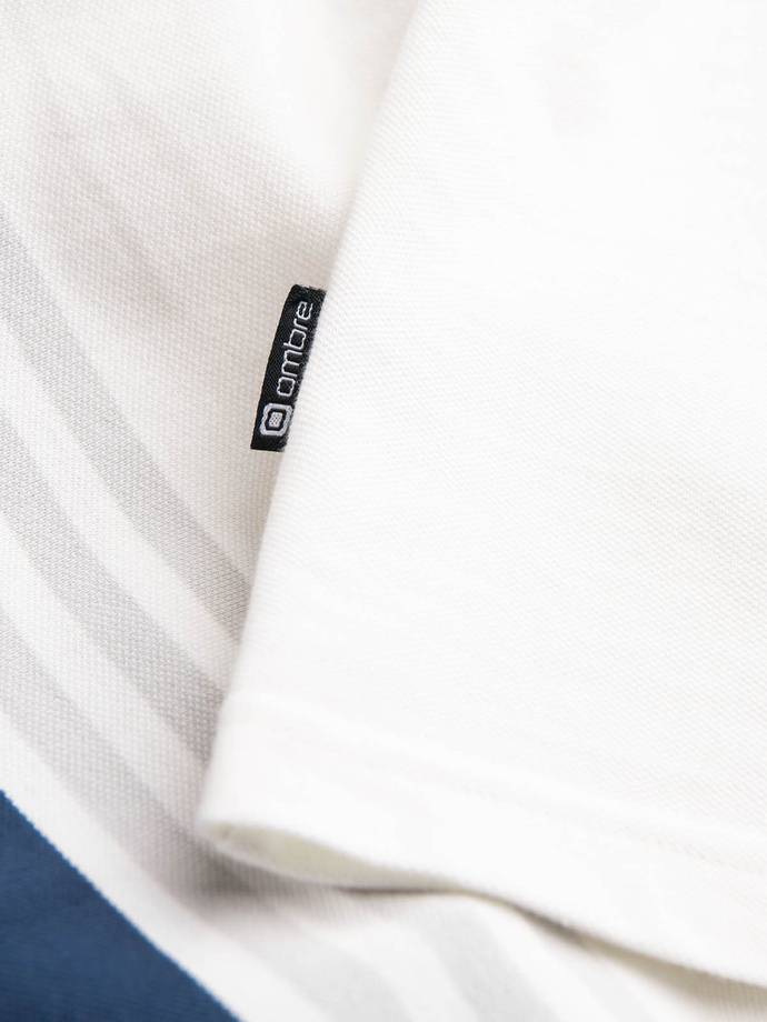 Vyriški prigludę polo marškinėliai su dvispalvėmis juostelėmis - balti V4 OM-POSS-0127