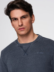 Washed men's sweatshirt with decorative stitching at the neckline - navy blue V4 OM-SSDS-0131