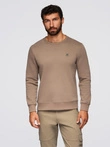 Classic men's sweatshirt with round neckline - light brown V3 OM-SSNZ-0243