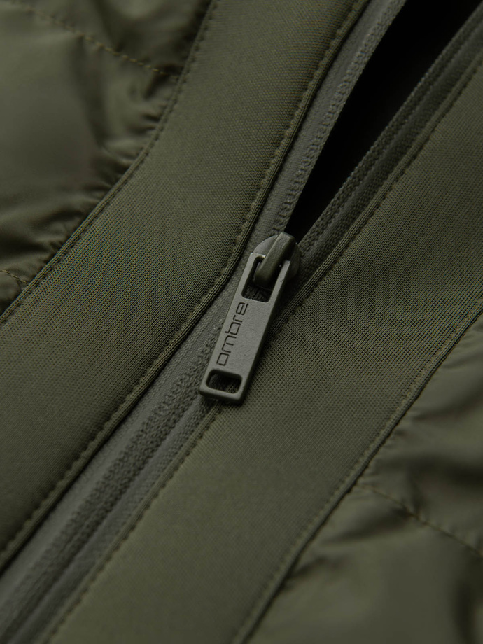 Pánská prošívaná bunda bomber s vysokým límcem - tmavě olivově zelená V3 OM-JALP-0140