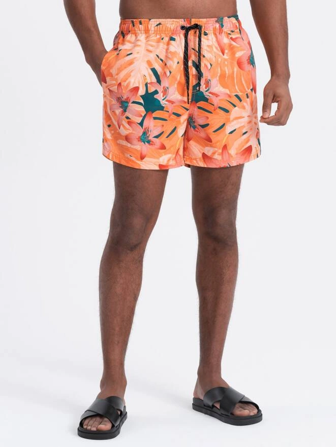 Men's swim shorts in floral motif - orange V5 OM-SRBS-0140