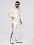 Men's kangaroo hooded sweatshirt - cream V11 OM-SSBN-0177
