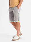 Men's denim short shorts with decorative stitching - light grey V1 OM-SRDS-0135