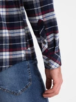 Men's checkered flannel shirt with pockets - navy blue and red V2 OM-SHCS-0149