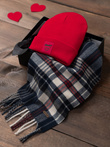 Set cadou pentru el în stil casual - bască roșie + eșarfă în carouri - Z94 