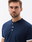 Men's collarless polo t-shirt - navy blue V4 S1381