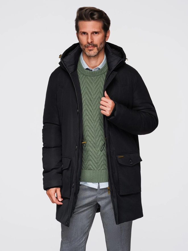 Men's quilted jacket with jacket cut - black V3 OM-JALP-0188