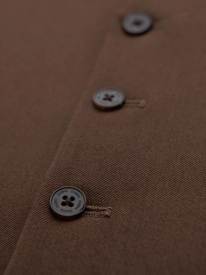 Pánská obleková vesta s klasickými detaily a podšívkou - hnědá V2 OM-BLZV-0142