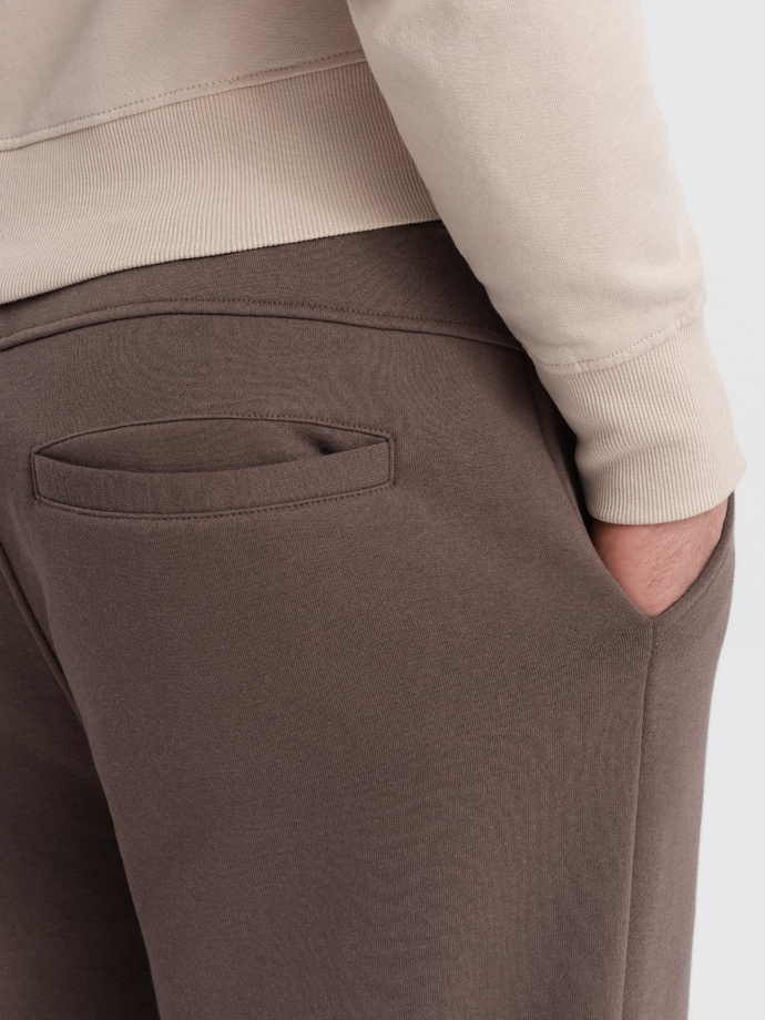 Pantaloni de trening pentru bărbați cu cusături și fermoar pe picior - maro V4 OM-PASK-0147