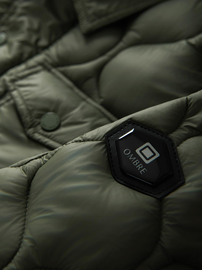 Men's quilted jacket in shirt cut - olive V2 OM-JALP-0215