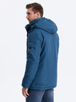 Men's insulated jacket with hood - dark blue V4 OM-JAHP-0128