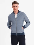 Men's pique knit bomber sweatshirt - navy blue V2 OM-SSZP-0238