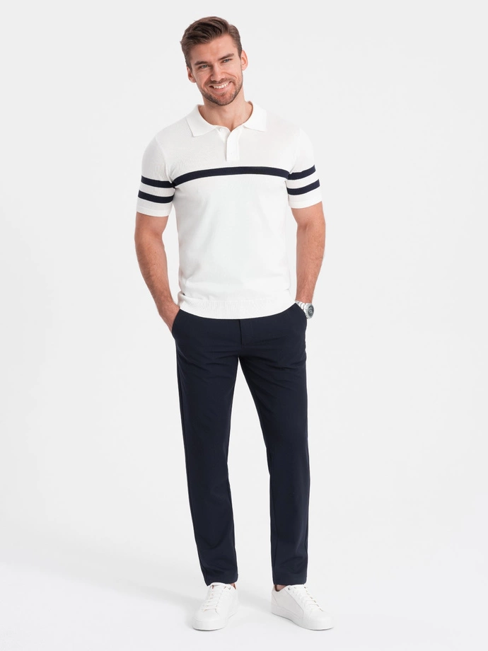 Pánské elegantní chino kalhoty SLIM FIT - tmavě modré V3 OM-PACP-0191